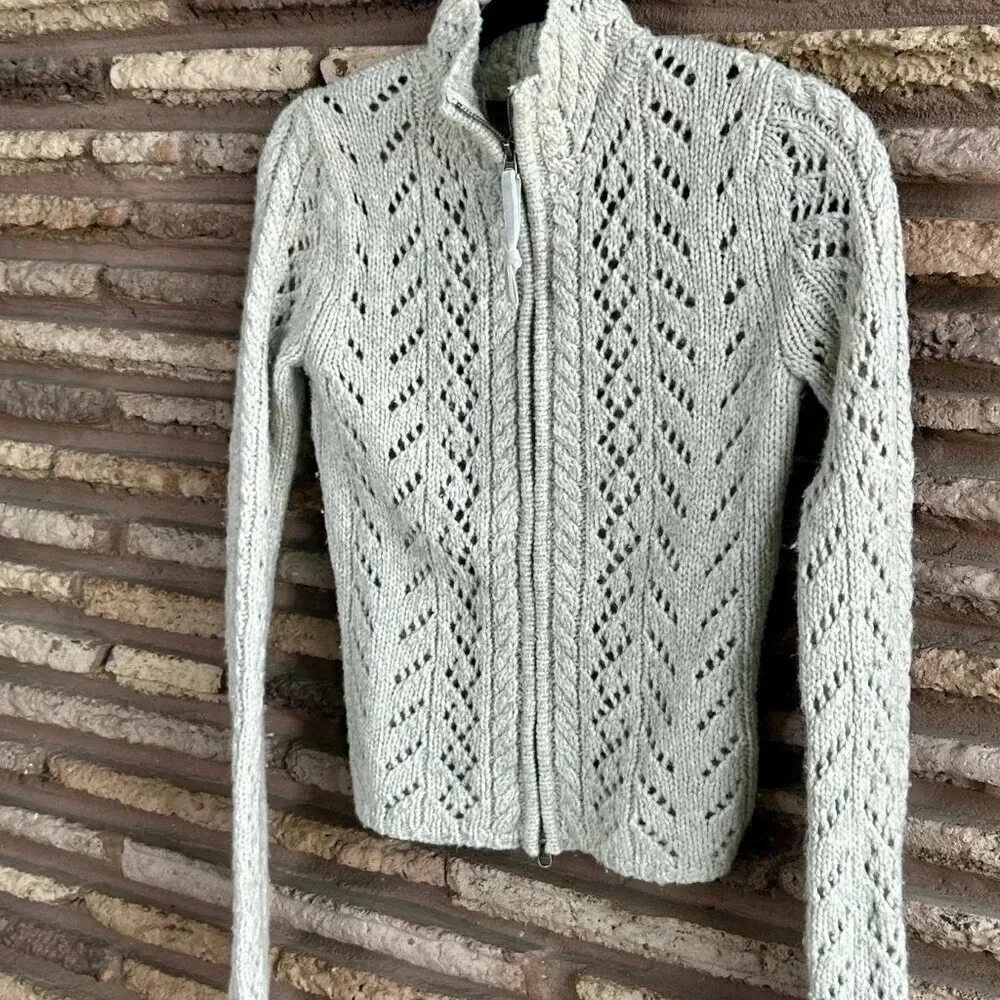 Abercrombie & Fitch Gray Open Weave Full Zip Cardigan Sweater Size Small